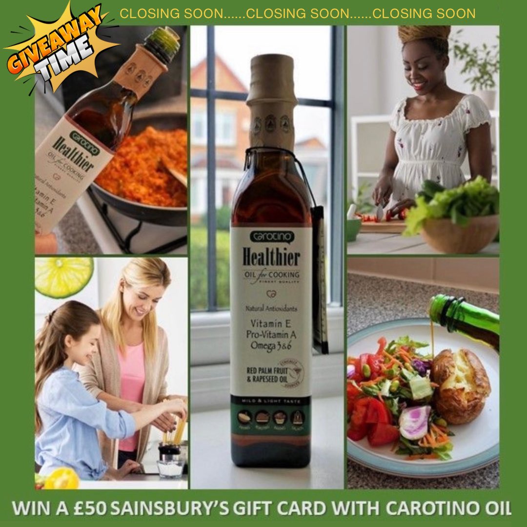There’s one week left to enter our closing #competition with cholesterol-free, vitamin-rich Carotino Healthier Cooking Oil. We have a £50 Sainsbury’s gift card to #giveaway so enter now for the chance to #win! Closes 31 May #competitiontime #giveawayalert carotino.eu/win