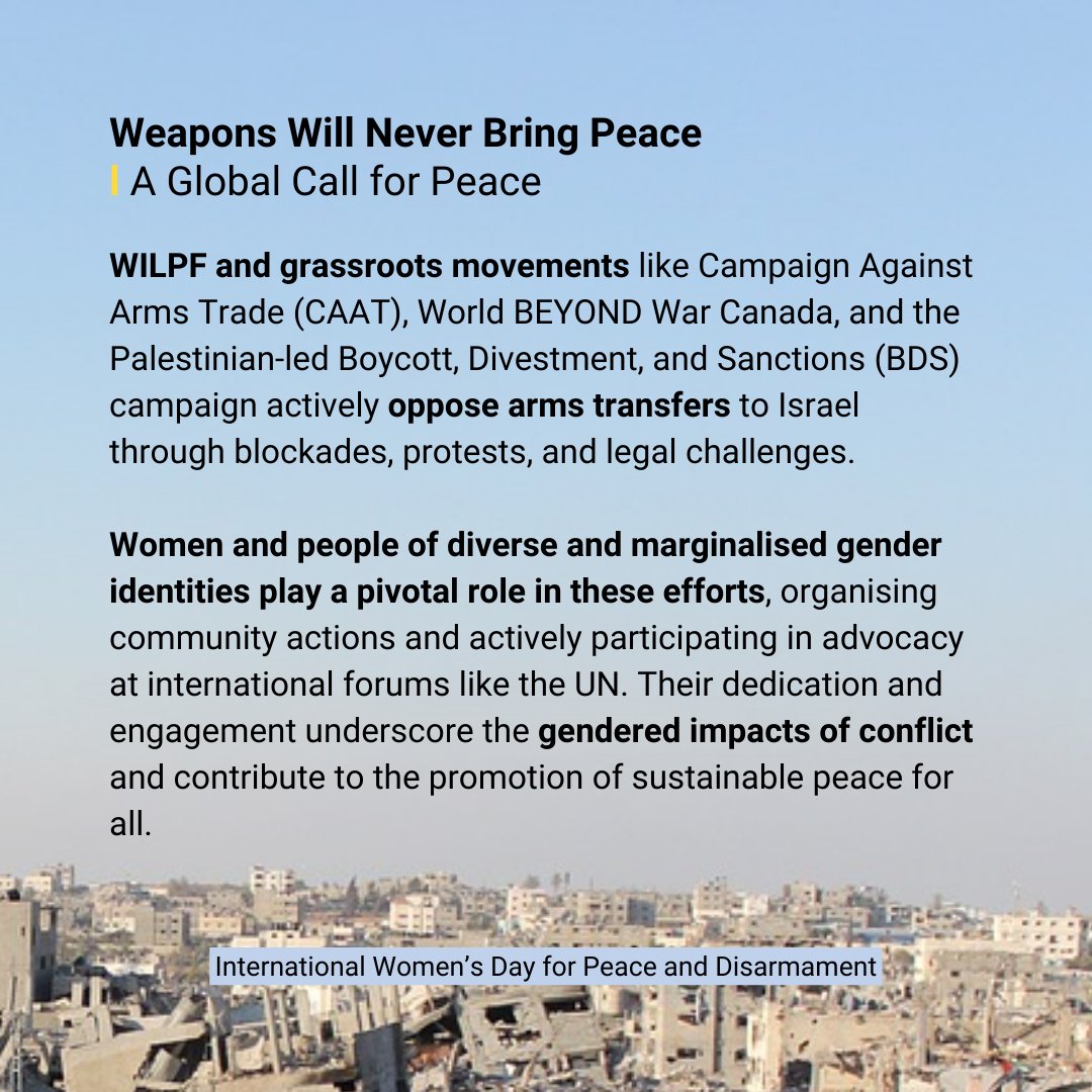 WILPF's tweet photo. #IWDPD #WILPF #Disarmament #EndGenocide #StopArmingIsrael https://t.co/fx0K5kaTsM