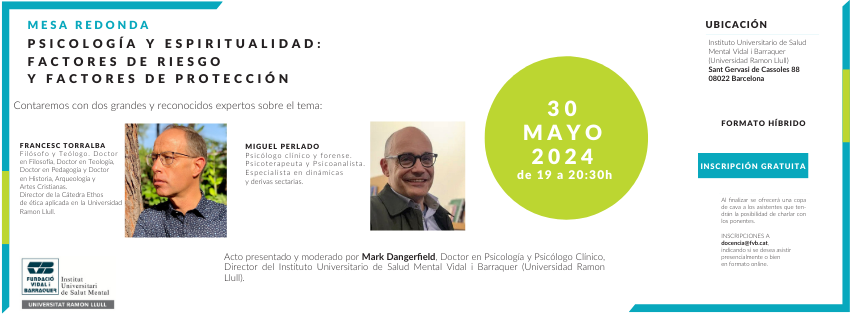 VidalBarraquerF's tweet photo. ‼️ GUARDA'T LA DATA ‼️ 

➡️No et perdis la Taula Rodona de Psicologia i Espiritualitat: factors de risc i factors de protecció

👥Contarem amb @f_torralba  i  @ClinicaPerlado  

🗣️Acte presentat per @dangerfieldGM    

📅 30 de maig

🕢19:00h a 20:30h. https://t.co/YgP4QXJBkG