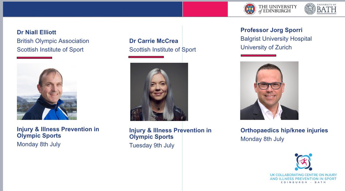 🚨MEET THE SPEAKERS🚨

🔎 Injury and illness preventin in Olympic sport

Dr Niall Elliott 
<a href="/TeamGB/">Team GB</a> 

Dr Carrie McCrea
<a href="/sportscotland/">sportscotland</a> 

Dr Debbie Palmer 
<a href="/UKCCIIS/">UKCCIIS - IOC Research Centre of Excellence</a> 

Dr Will Adams
<a href="/USOPC_News/">USOPC News</a> 

Prof Jorg Sporri
<a href="/derbalgrist/">Balgrist University Hospital</a> ,FIS 

Register edin.ac/IOC-conference 
Closes June 24th