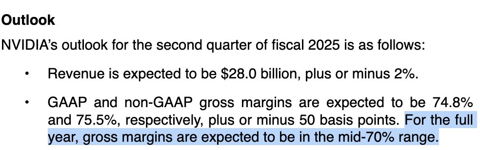 But Nvidia said for the full year, gross margins are expected to be in the mid-70% range! Luckily they have disclaimers on these statements so you can't blame them later on. so be cautious.