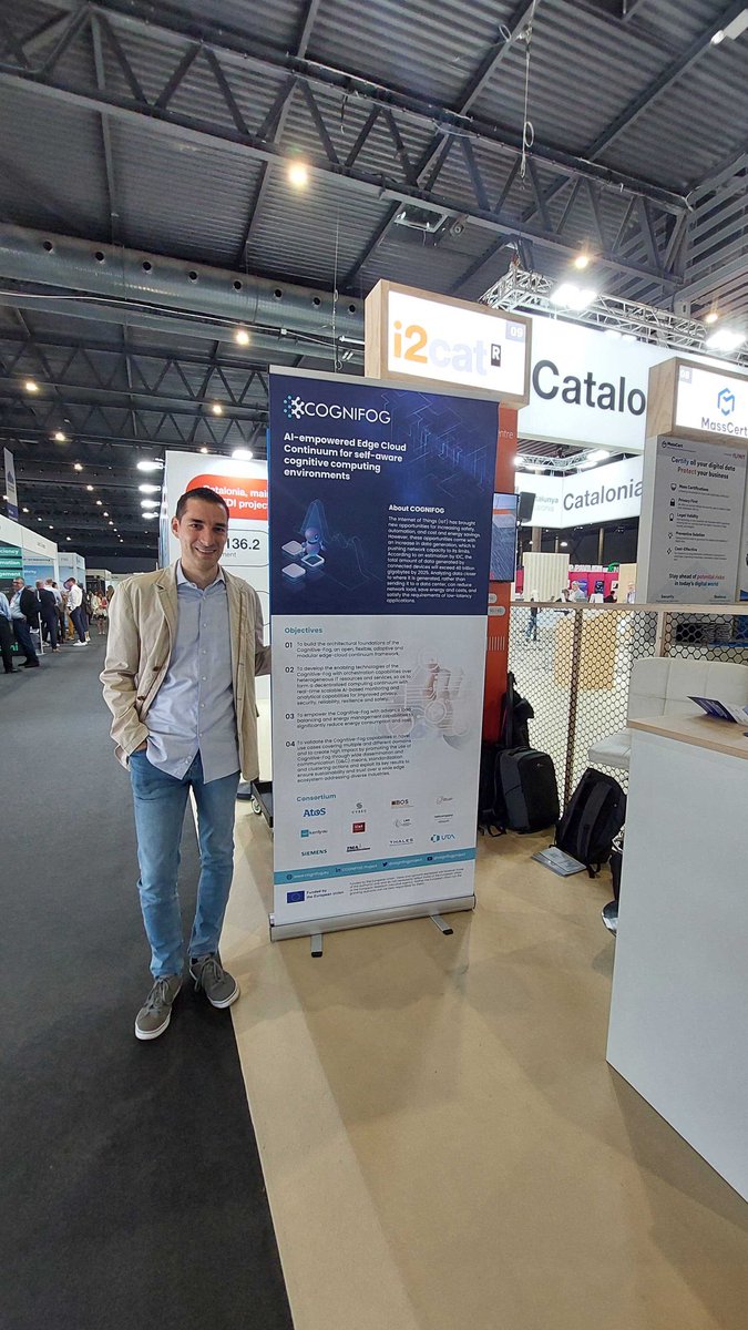 We are proud to share that Toni Adame from @i2CAT participated in the IoT Solutions World Congress in Barcelona from May 21-23. At the i2CAT booth, Toni presented the latest developments and innovations of the COGNIFOG project. #COGNIFOG #IoTSWC24 #i2CAT #IoT #Innovation