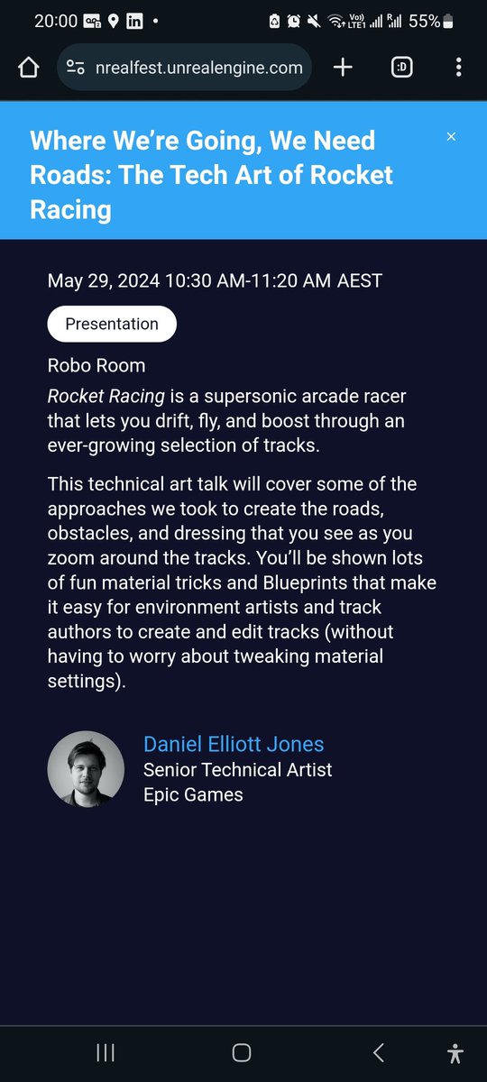 I'll be giving a talk at Unreal Fest Gold Coast, Australia next week.

"Where We’re Going, We Need Roads: The Tech Art of Rocket Racing"

Looking forward to the conference. Last year had some really advanced talks.