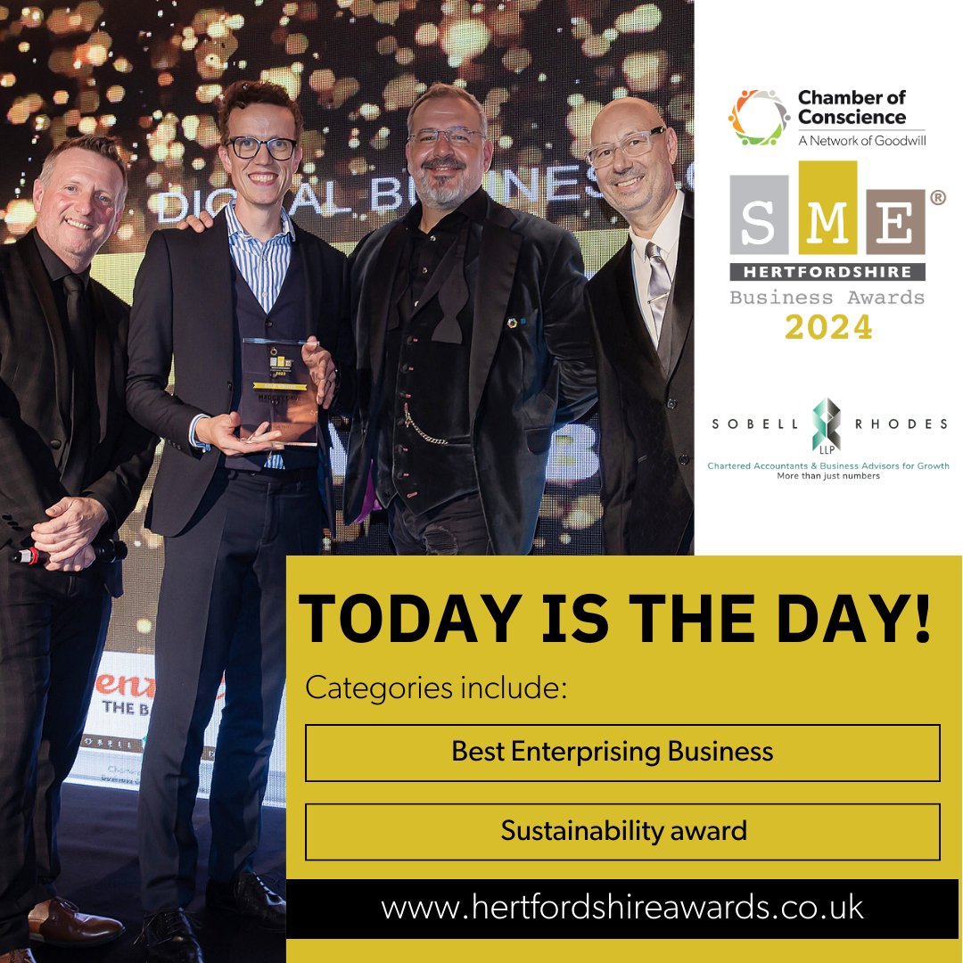 📢 TODAY IS THE DAY! Today at 3pm the entries for the #SMEHerts Business Awards officially CLOSE! This is your chance to enter our prestigious awards. If you haven't already, take your first step towards becoming an award-winning business. 👉tinyurl.com/586h6ss9