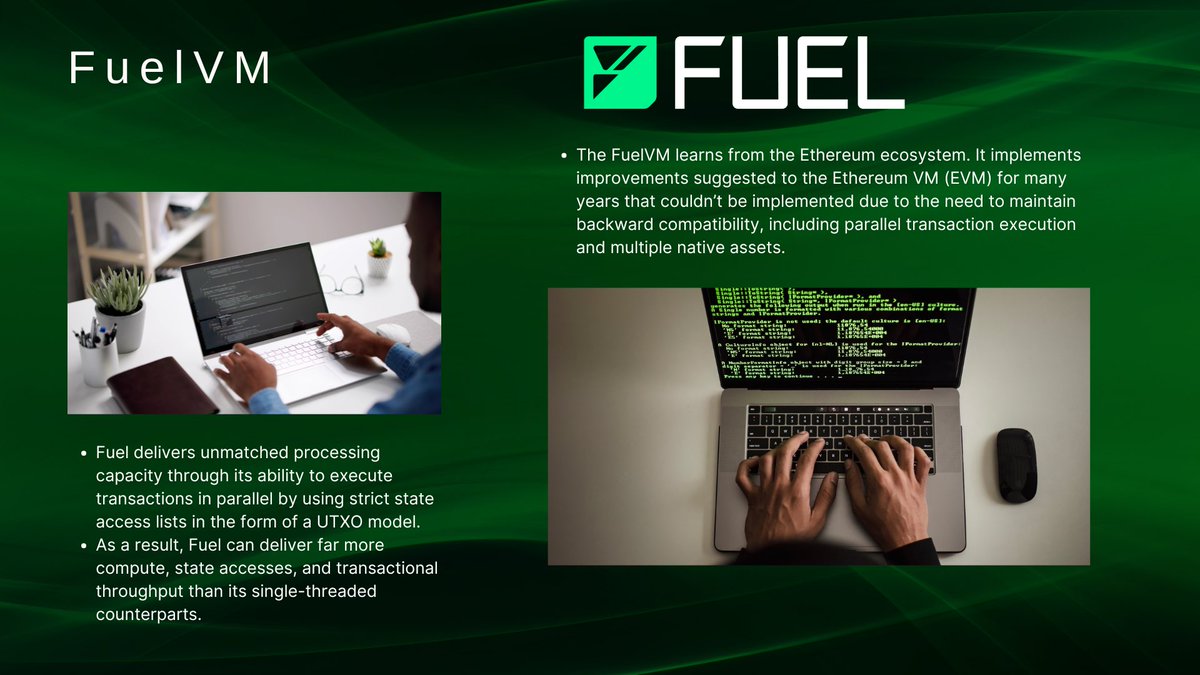 With the FuelVM, Fuel full nodes identify the accounts a transaction touches, mapping out dependencies before execution. This enables Fuel to use far more threads and cores of your CPU that are typically idle in single-threaded blockchains. @fuel_network 💚⛽️ #Fuel #FuelNetwork