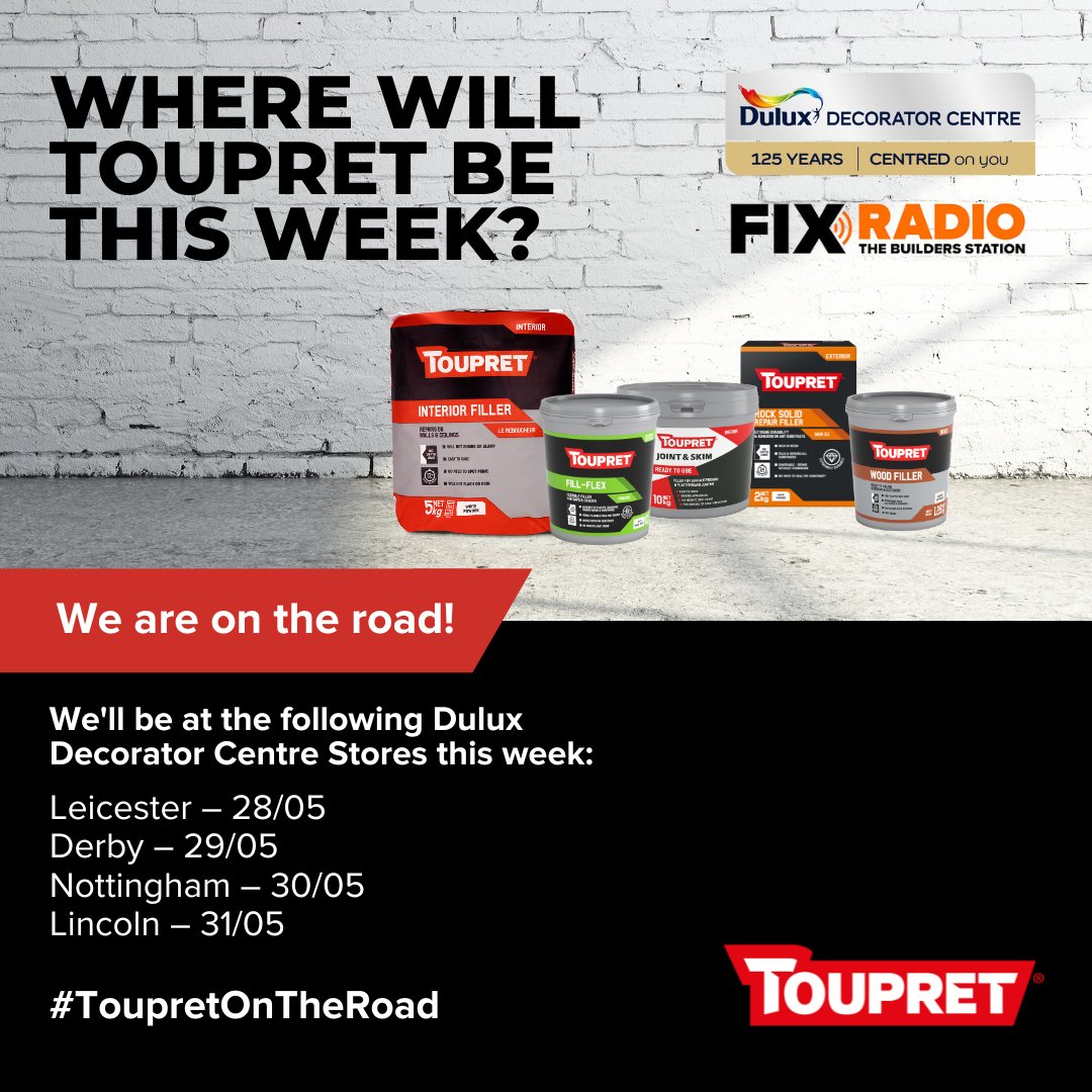 📻 It's the FINAL week of our roadshow with @FixRadioUK and @DuluxDecCentre continues this week! 💥 Get expert advice, FREE breakfast, 20% off selected Toupret products, and be in with the chance of winning a 5* European holiday! 🎉 More info: loom.ly/cn0BAQ8