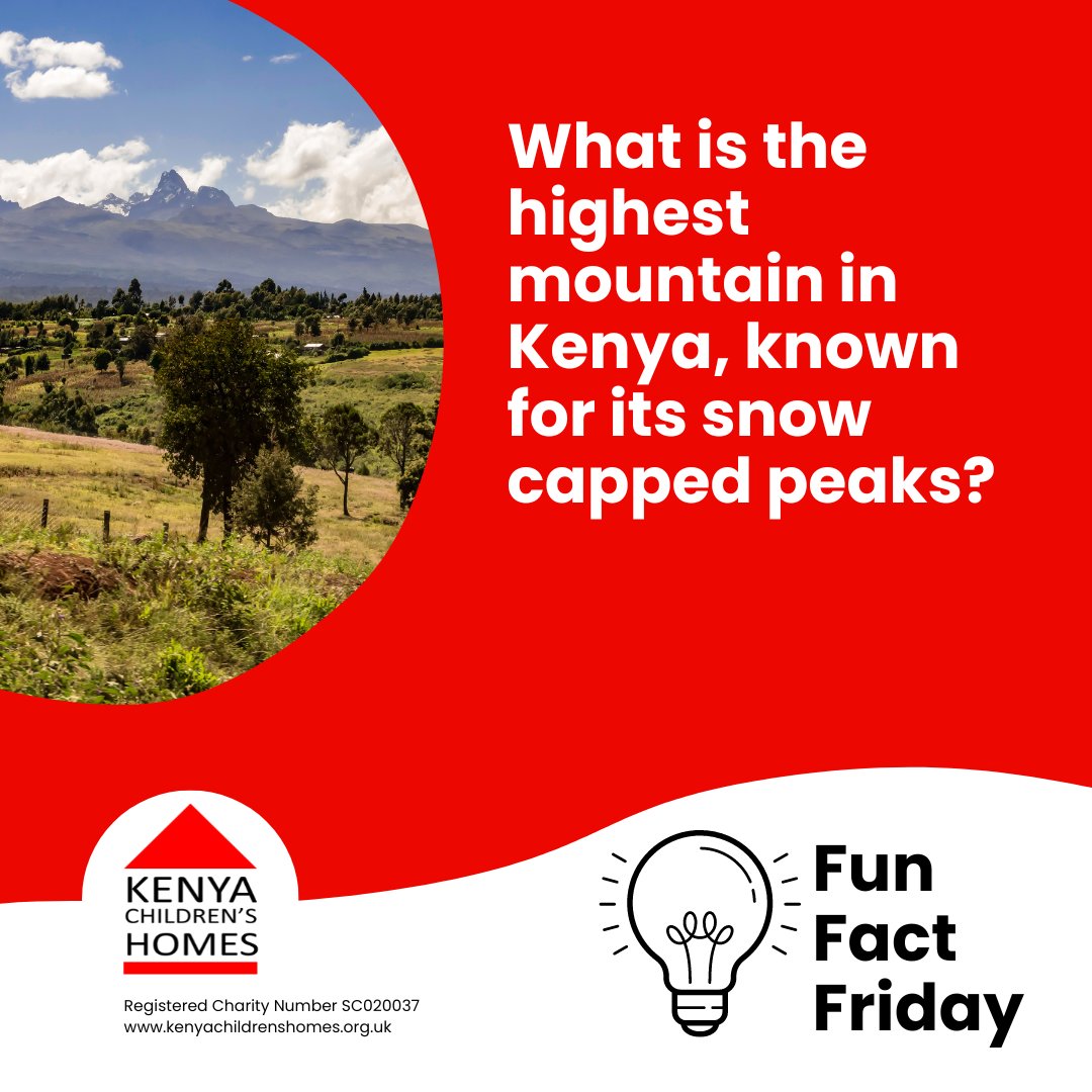 KenChildrenHome's tweet image. It's Fun Fact Friday!

What is the highest mountain in Kenya, known for its snow capped peaks?

#kenya #funfactsfriday #charity #schoolsproject