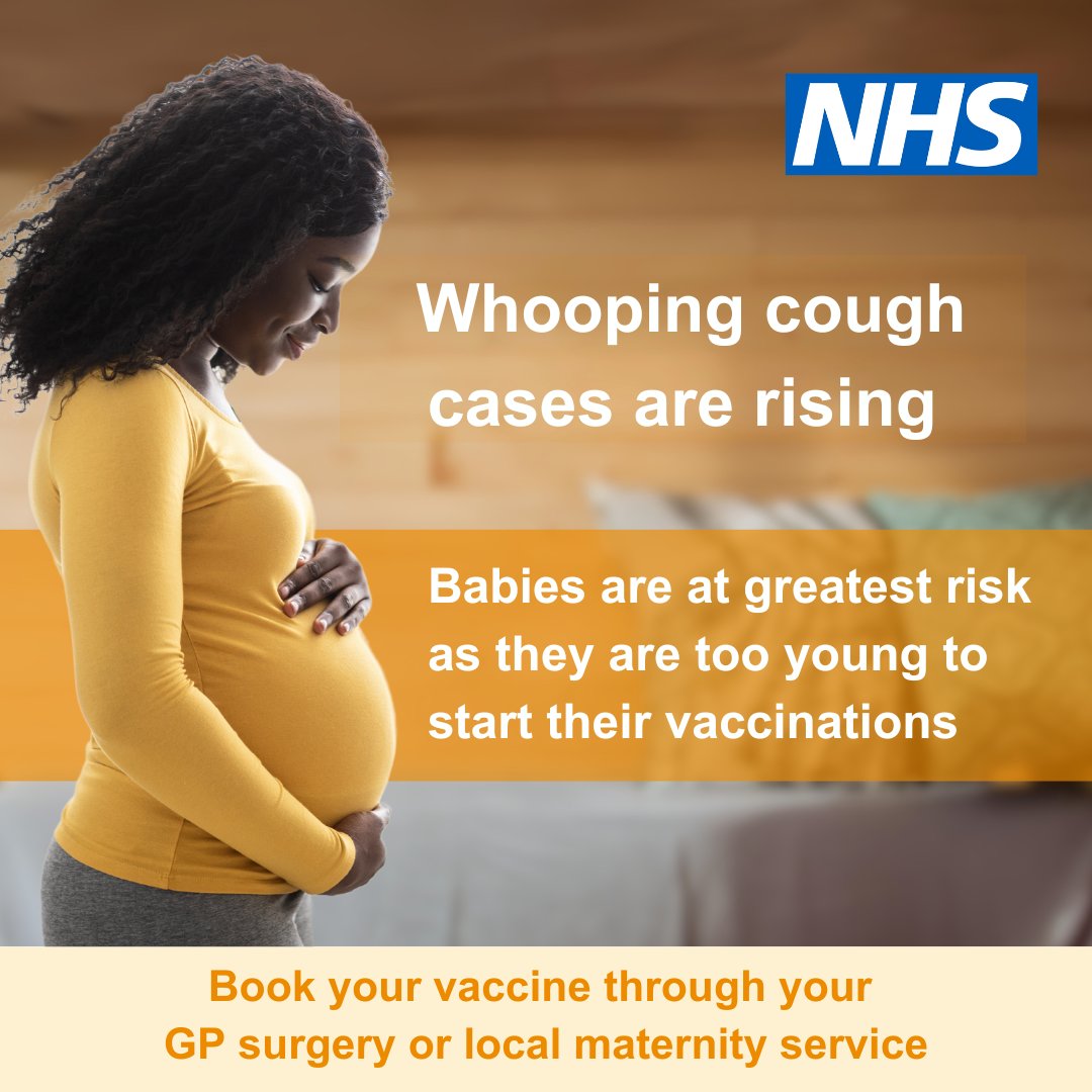 Whooping cough cases continue to rise. Babies who are too young to start their vaccinations are at greatest risk and are often very unwell. The pertussis vaccination in pregnancy helps to protect pregnant women and young babies against serious illness. orlo.uk/NV9km