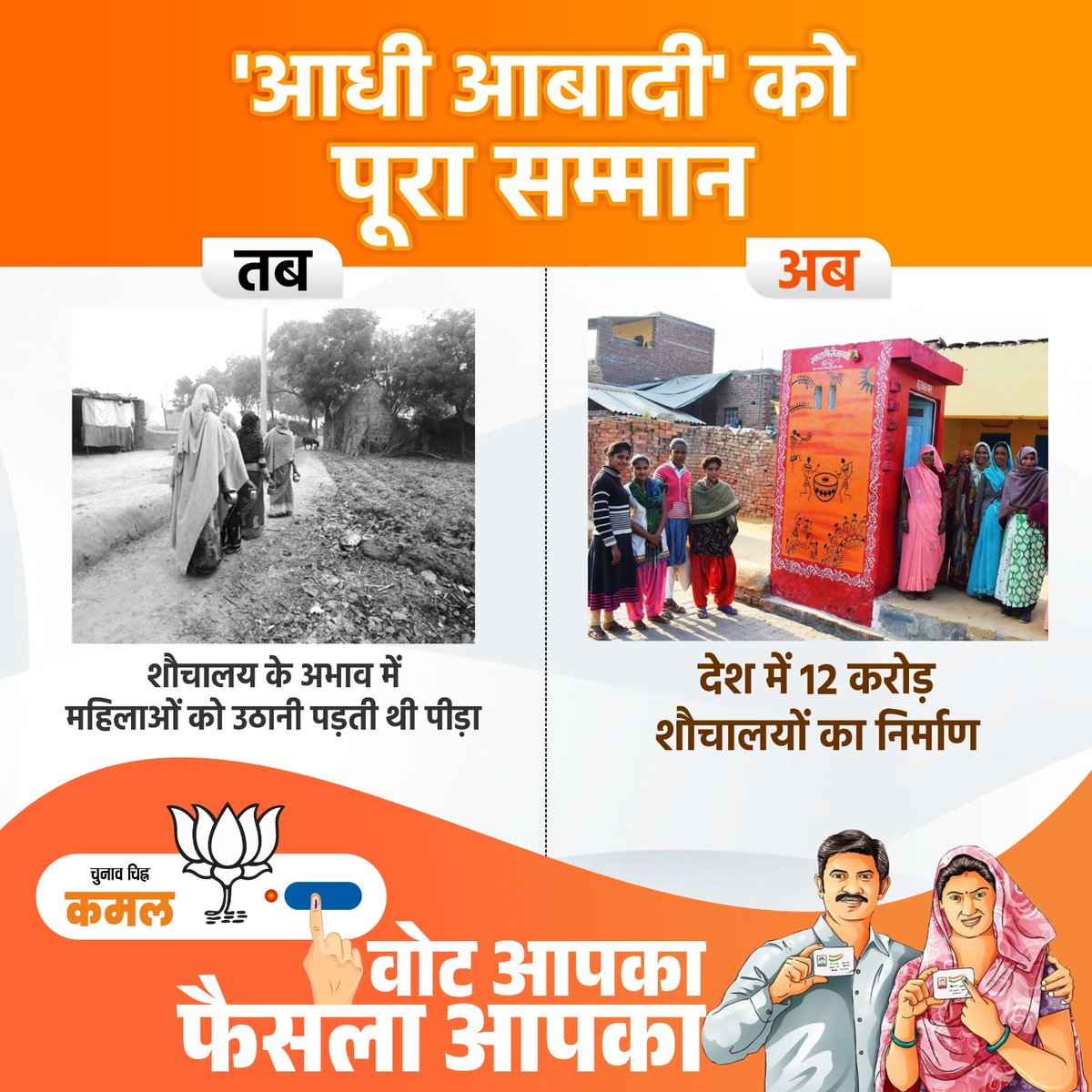 आपके एक वोट की ताकत

देश में 12 करोड़ शौचालयों का निर्माण

#Vote4ModiJi #MeraVoteModiKo #AbkiBaar400Paar