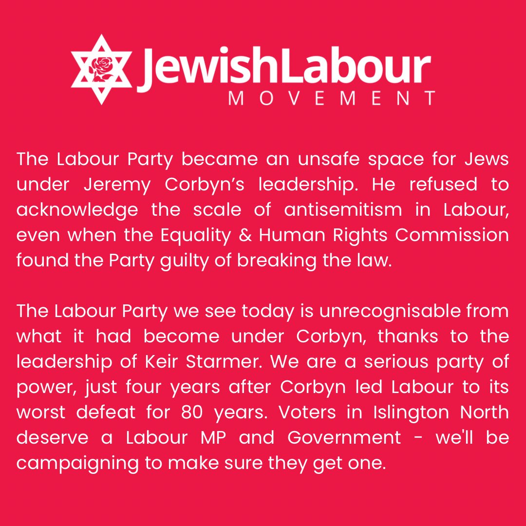 A statement from the Jewish Labour Movement about Jeremy Corbyn’s decision to run as an independent candidate in Islington North