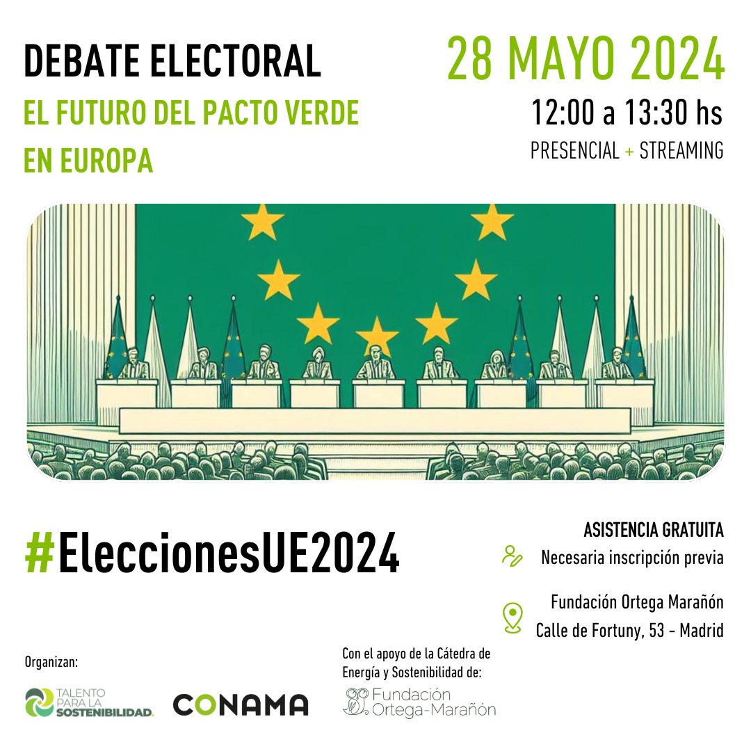📣Debate Electoral: «El Futuro del Pacto Verde en Europa» ✅Una iniciativa para tomar decisiones informadas en el marco de las #EleccionesUE2024. 🗓 #28MAY ⏱12:00 a 13:30 hs Toda la info: fundacionconama.org/debate-elector…