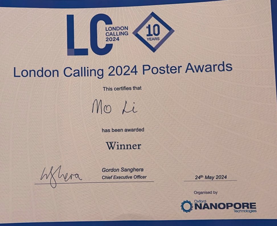 Mo (@mo_li_kaust) on Twitter photo Our NanoRanger poster won the OXFORD Nanopore London Calling 2024 poster award 1st place! It’s a recognition of the great work my students have been doing <a href="/YingziZhang212/">Yingzi Zhang</a> <a href="/chongweibi/">Chongwei</a> thank you <a href="/nanopore/">Oxford Nanopore</a> community for voting for us! #nanoporeconf <a href="/KAUST_News/">KAUST</a> <a href="/KaustResearch/">KAUST Research</a> Our NanoRanger poster won the OXFORD Nanopore London Calling 2024 poster award 1st place! It’s a recognition of the great work my students have been doing <a href="/YingziZhang212/">Yingzi Zhang</a> <a href="/chongweibi/">Chongwei</a> thank you <a href="/nanopore/">Oxford Nanopore</a> community for voting for us! #nanoporeconf <a href="/KAUST_News/">KAUST</a> <a href="/KaustResearch/">KAUST Research</a>