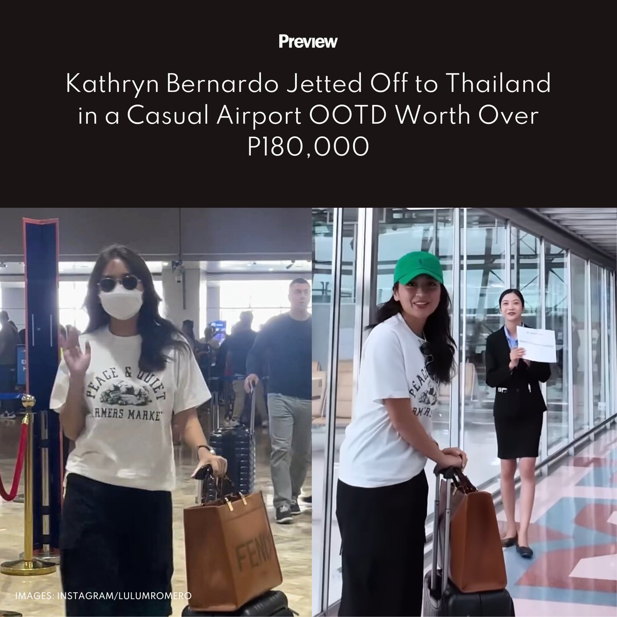 On a recent flight to Thailand, blockbuster actress #KathrynBernardo sported a handy tote from Fendi and more! See the exact pieces she wore here: bit.ly/3Vb4hn9