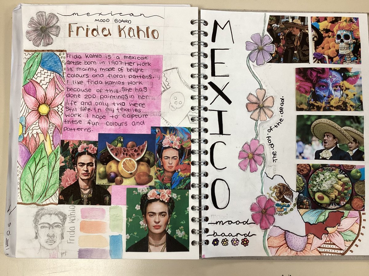 PipersArts's tweet photo. Year 8 Textiles have been creating some fantastic mood boards which are investigating Mexican culture. These will inspire their t-shirt designs. #PipersYear8 #PipersSenior https://t.co/1ZDygaPbyP