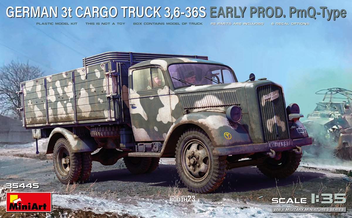 New #MiniArt Kit Coming Soon: 35445 GERMAN 3t CARGO TRUCK 3,6-36S EARLY PROD. PmQ-Type miniart-models.com/product/35445/ Plastic Model Kit 1:35 Scale