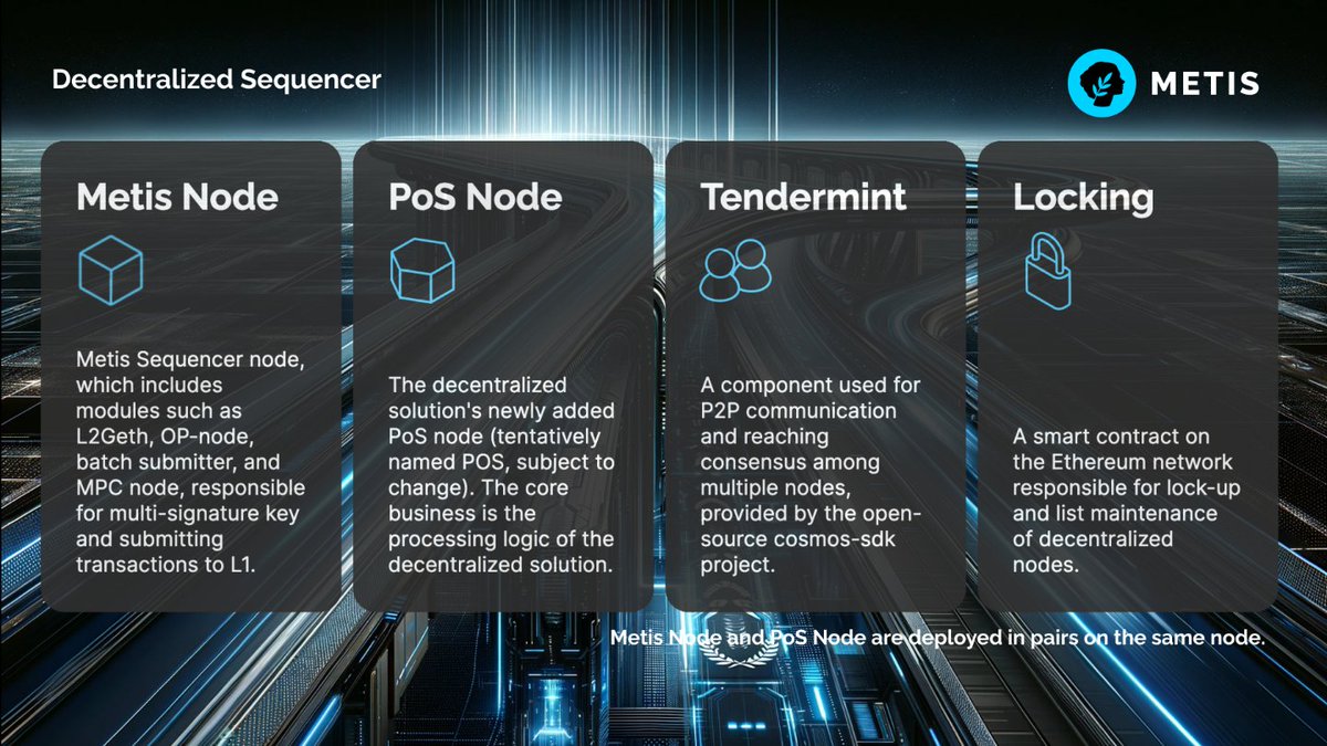 MetisL2's tweet photo. Every transaction on #Metis is processed through consensus among multiple sequencer nodes that order & batch transactions before they are sent to #Ethereum.
The distribution of nodes enhances security & mitigates the risk of censorship.
Learn more ⬇️
https://t.co/QpgJfS9lPd https://t.co/poSRTXhzN0