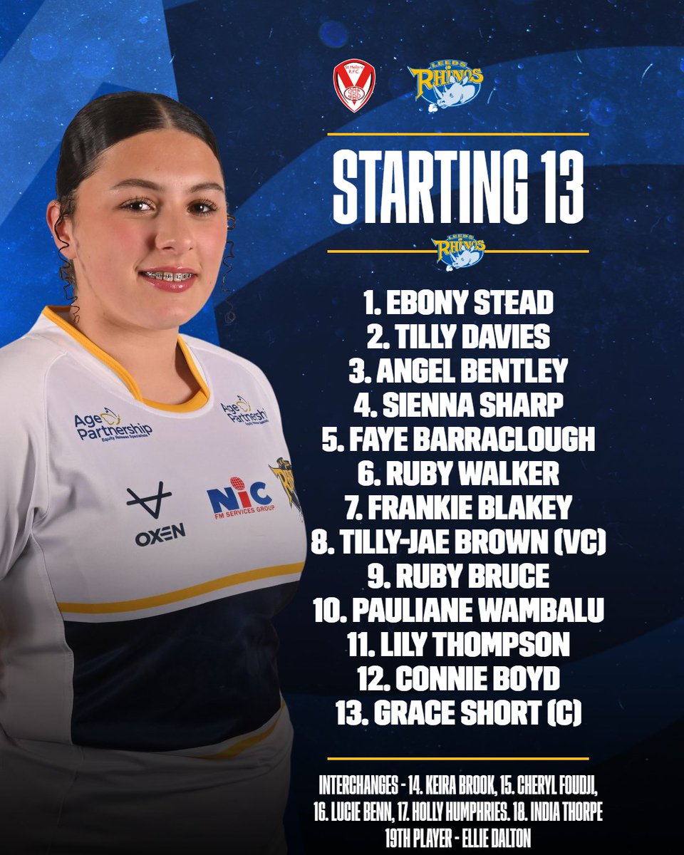 TEAM NEWS | Our U19s squad is 𝙘𝙤𝙣𝙛𝙞𝙧𝙢𝙚𝙙 to take on <a href="/saints1890women/">St.Helens Women</a>!

Sienna Sharp comes into the starting lineup at centre, whilst changes on the bench sees Lucie Benn and India Thorpe come back into the team.

#LeedsRhinosWRL