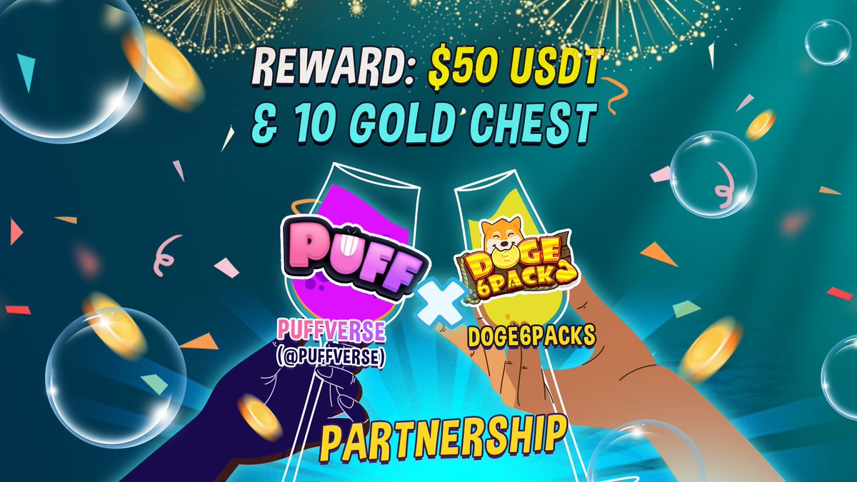doge6packs's tweet photo. 🥳@doge6packs is happy to announce our new #partnership with @Puffverse

 🍀#Puff is a Disney-like dreamland of the 3D open-world metaverse, powered by ecological partners, web 3.0 software, and a hardware underlying infrastructure that aims to create a carnival metaverse to connect virtual and reality

 🍀#Doge6packs is multi chain NFTs Metaverse P2E Gamefi. Doge6packs aims to build the most interesting sport metaverse game and also bring passive income to participants through Play to Earn Model.

 🌟To celebrate the new partnership between @Puffverse and @doge6packs would love to give-away $50 USDT and 10 Gold Chest, each Gold Chest worth from $5 to 15$ base on luck. 15 lucky winners will be choose randomly.

Tasks:
1. Follow twitter: @doge6packs and @Puffverse
2. Join telegram: https://t.co/p1KoKKUWHR and https://t.co/XgUVg6ITKo
3. Retweet this post - comment your Bep20 wallet - and Pufftown email in separate comment

The Doge6pack and Puffverse community are robust and supportive, encouraging each other to succeed
Stay tuned for more!

#partnership #puffverse #doge #doge6pack