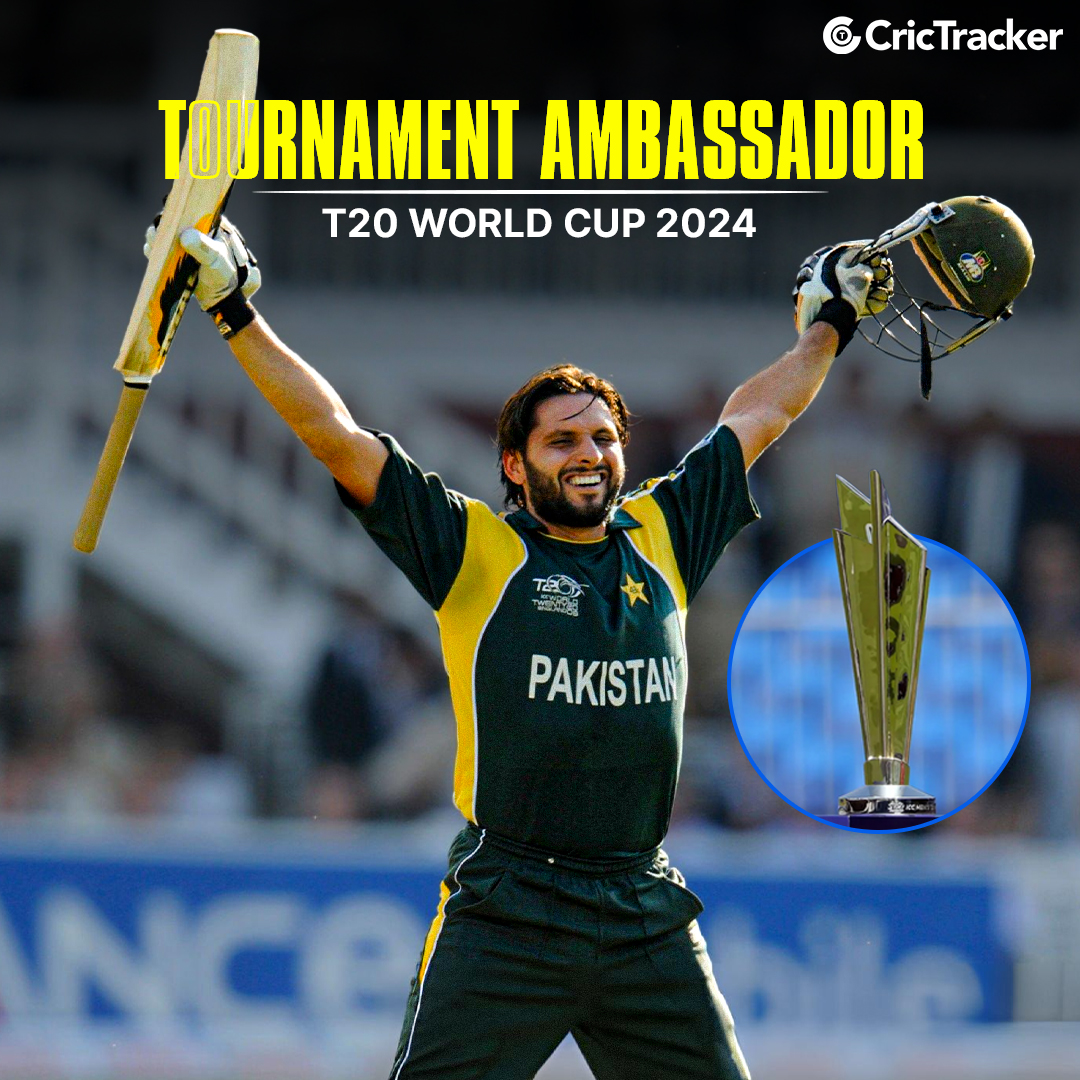 Cricketracker's tweet photo. Former Pakistan's legendary cricketer, Shahid Afridi, has been announced as the tournament ambassador for the T20 World Cup 2024, alongside Chris Gayle, Yuvraj Singh, and Usain Bolt. https://t.co/U2B3mfVeIm