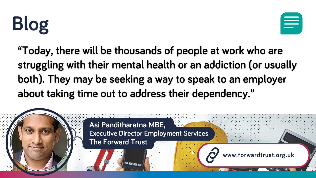How is #addiction understood and supported within your workplace? Our latest blog by Asi Panditharatna MBE, #ForwardTrust Executive Director for Employment Services, explores this topic in greater detail. Read more ⬇ bit.ly/3yIPWoY #WorkforceWellbeing #MentalHealth