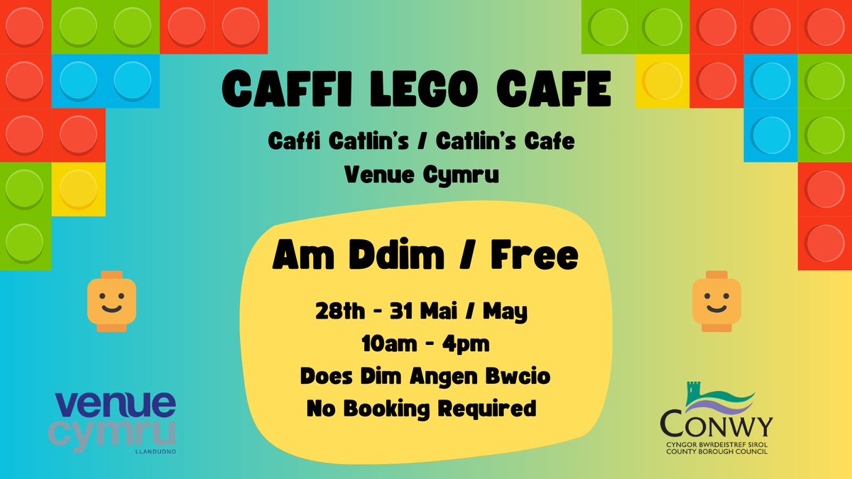 ⭐NEXT WEEK - LEGO CAFE ⭐ FREE | 📅 28-31 May | 10am - 4pm No need to book, just come along and get building. We even supply the Lego! 📍Catlin's Cafe, Venue Cymru