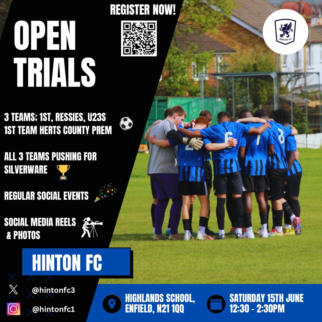 Hinton FC (@_hintonfc) on Twitter photo ๐จ๐๏ธ ๐๐๐๐๐๐ ๐
๐ ๐๐๐๐ ๐๐๐๐๐s ๐๐๐๐ ๐๐๐๐๐๐๐๐๐
Want to play for Hinton FC? ๐ตโซ๏ธ
Scan the QR Code or click here:
forms.gle/RNzjBGpAbzDRr8โฆ
To register for our Open Trialsโผ๏ธ
DM us if you need more details โ๏ธ
#COYH ๐ตโซ๏ธ ๐จ๐๏ธ ๐๐๐๐๐๐ ๐
๐ ๐๐๐๐ ๐๐๐๐๐s ๐๐๐๐ ๐๐๐๐๐๐๐๐๐
Want to play for Hinton FC? ๐ตโซ๏ธ
Scan the QR Code or click here:
forms.gle/RNzjBGpAbzDRr8โฆ
To register for our Open Trialsโผ๏ธ
DM us if you need more details โ๏ธ
#COYH ๐ตโซ๏ธ