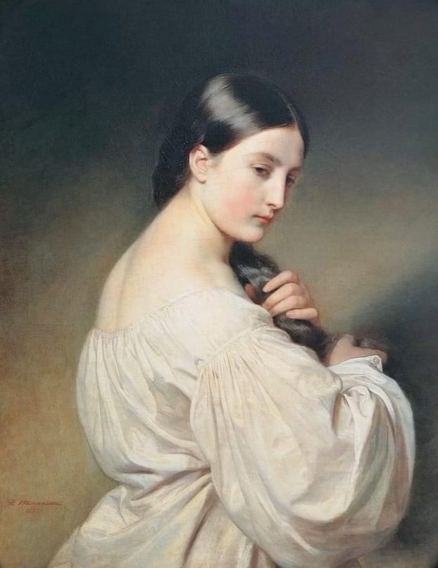 'Portrait of a girl in white' Winterhalter Franz Xavier 1837, Oil On Canvas Oil, 81 × 64 cm #artist #painting #the19thcenturyart #art #ArtliveAndBeauty #paintingoftheday