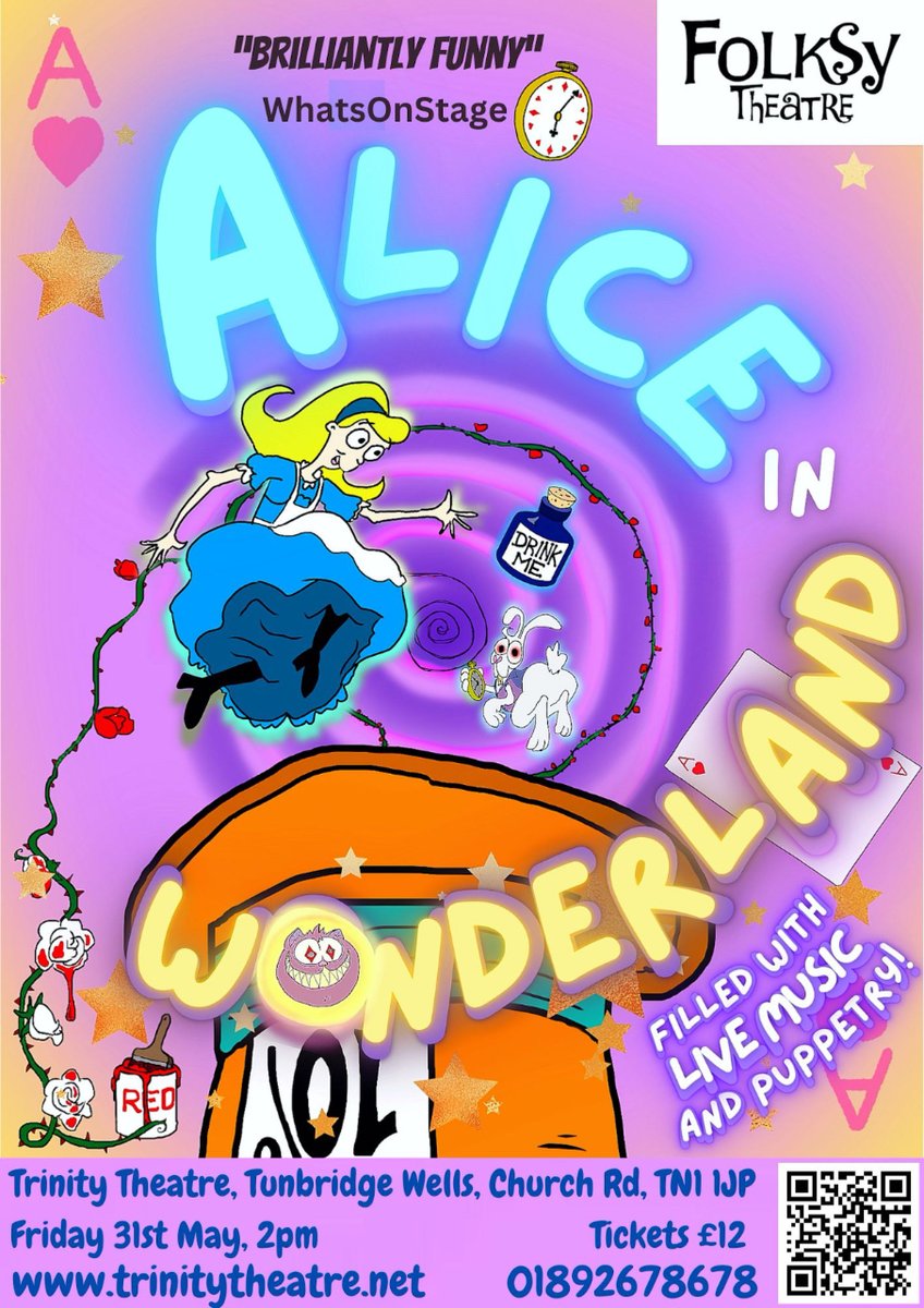 Alice In Wonderland - Fri 31 May 2pm - trinitytheatre.net/events/alice-i… The perfect show for the whole family! Book now to see @folksytheatre's strange adventure featuring some of the strangest and most peculiar friends!