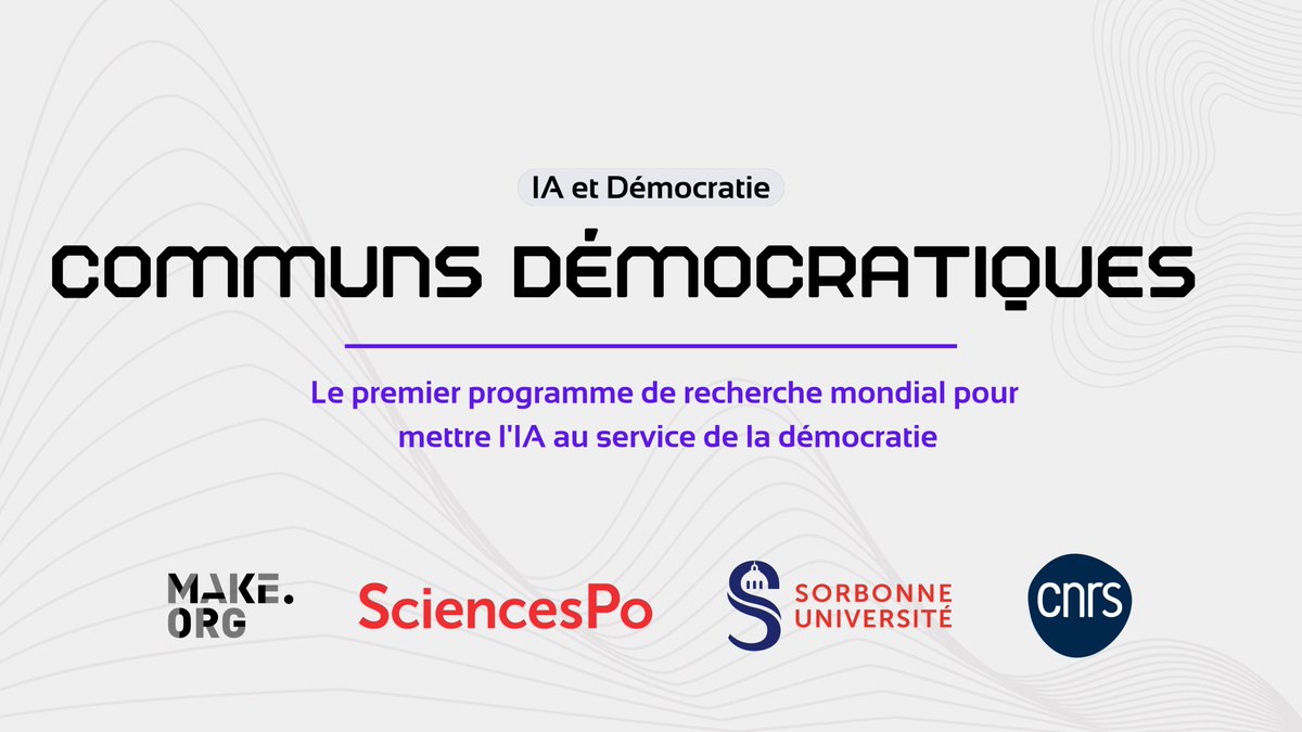 Sur le stand du @CNRS à @VivaTech, @Make_org, @sciencespo, @Sorbonne_Univ_ et @CNRS présentent les #CommunsDémocratiques : le premier programme de recherche #IA au service de la #démocratie. En présence de @Marina_Ferrari, Secrétaire d’État chargée du Numérique