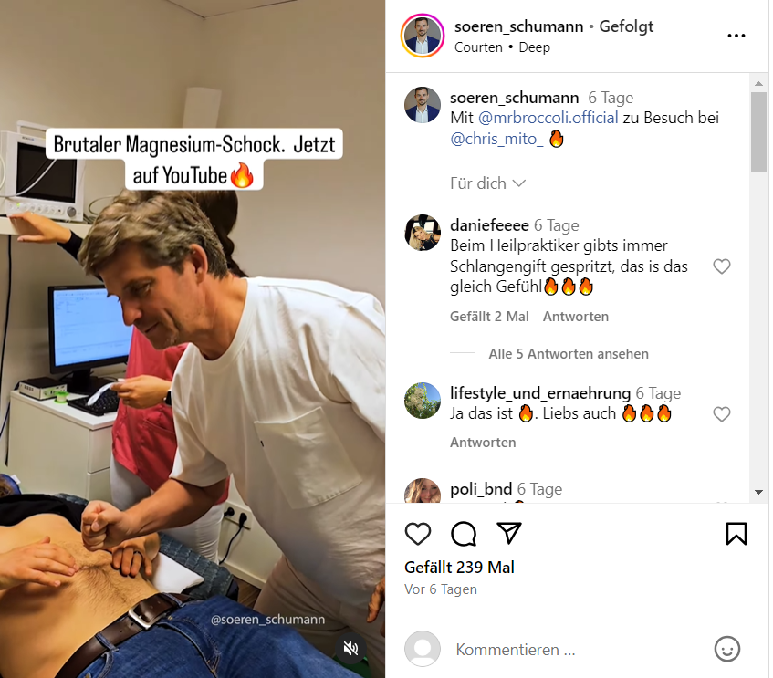 FakeDoctorReal1's tweet photo. #SörenSchumann (der mit den Parasiten) und #MRBroccoli haben nen brutalen Magnesium-Schock im Genitalbereich bei #MITOcare - die neue Heilmethode von Christian Burghardt? Laut Kommis soll Schlangengift noch besser zwirbeln! https://t.co/d5EeEwQKpd
