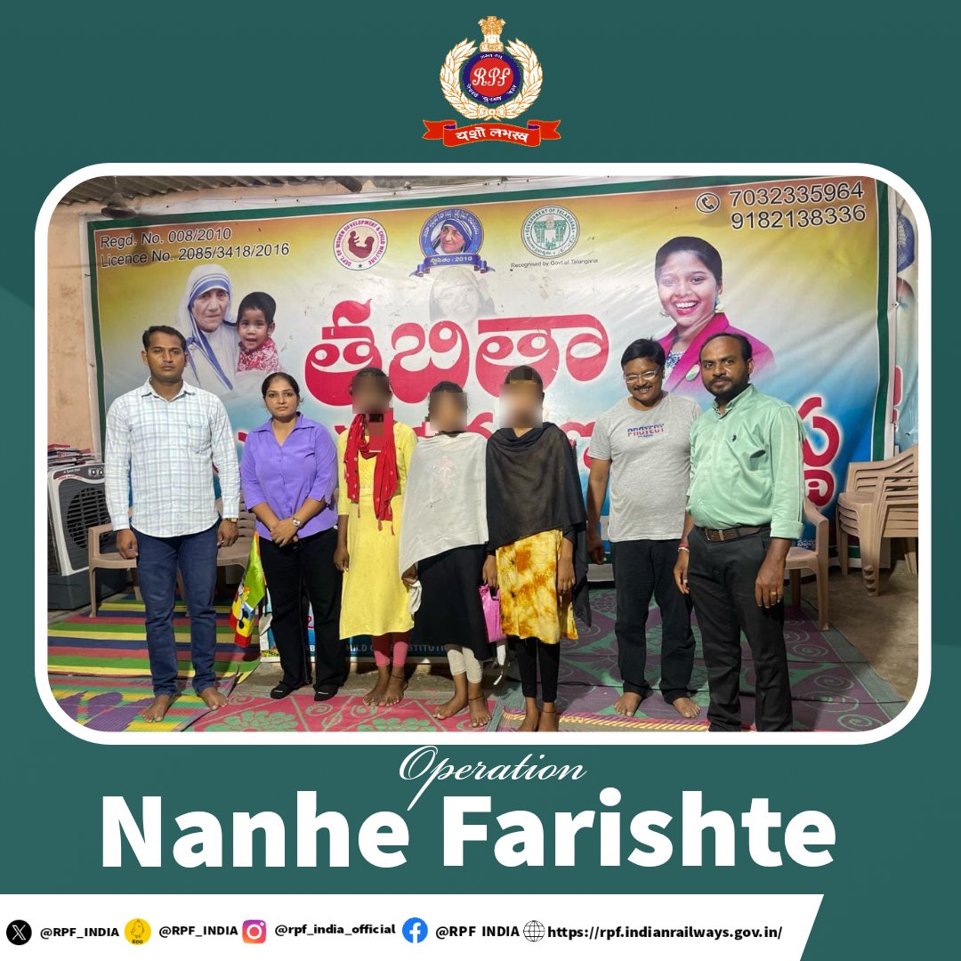 Anti Human Trafficking Units of #RPF Secundrabad rescued three minor girls who were forced into begging by their parents. Later, handed over to #Childline, ensuring their safety and well-being. #OperationNanheFarishte #EveryChildMatters @rpf_scr1