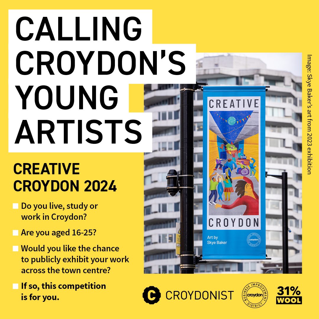 We are excited to announce our competition for young Croydon artists in collaboration with @CroydonBID & @31percentwool for the 3rd instalment of the #CreativeCroydon exhibition which will adorn lampposts across the town centre later this year. 🙌Details 👉31percentwool.com/enter-creative…