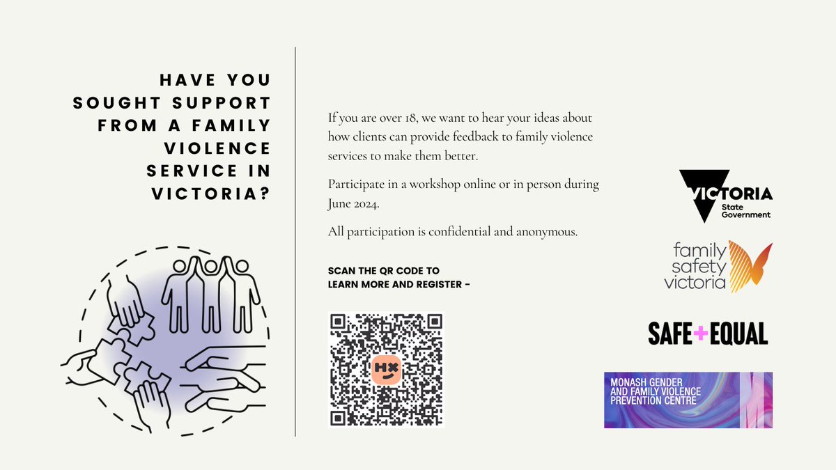 rfiolet's tweet image. Calling courageous victim-survivors of domestic &amp;amp; family violence (DFV) in Victoria. If you are passionate about creating a change in the way that DFV services provide support to those accessing their service, have your say. Start by scanning the QR below! #VAWG  #DFV #Victoria