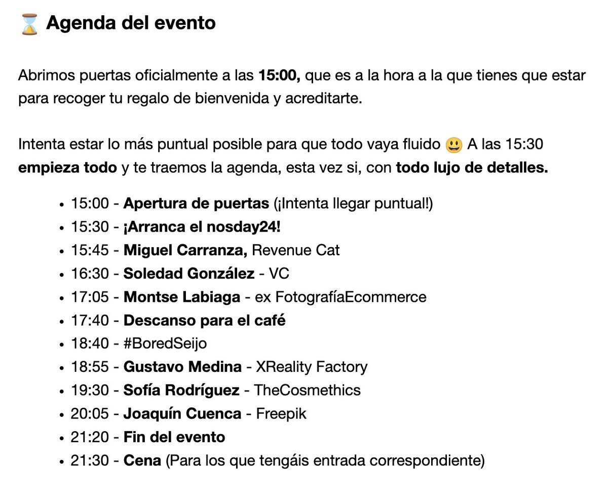¡Ya tenemos la agenda del #nosday24! 

👂Ven a escuchar a <a href="/elwatto/">Miguel Carranza</a>, Soledad González, <a href="/Monlabiaga/">Montse Labiaga</a>, Gustavo Medina, Sofía Rodríguez y <a href="/cuenca/">Joaquín Cuenca Abela</a>.