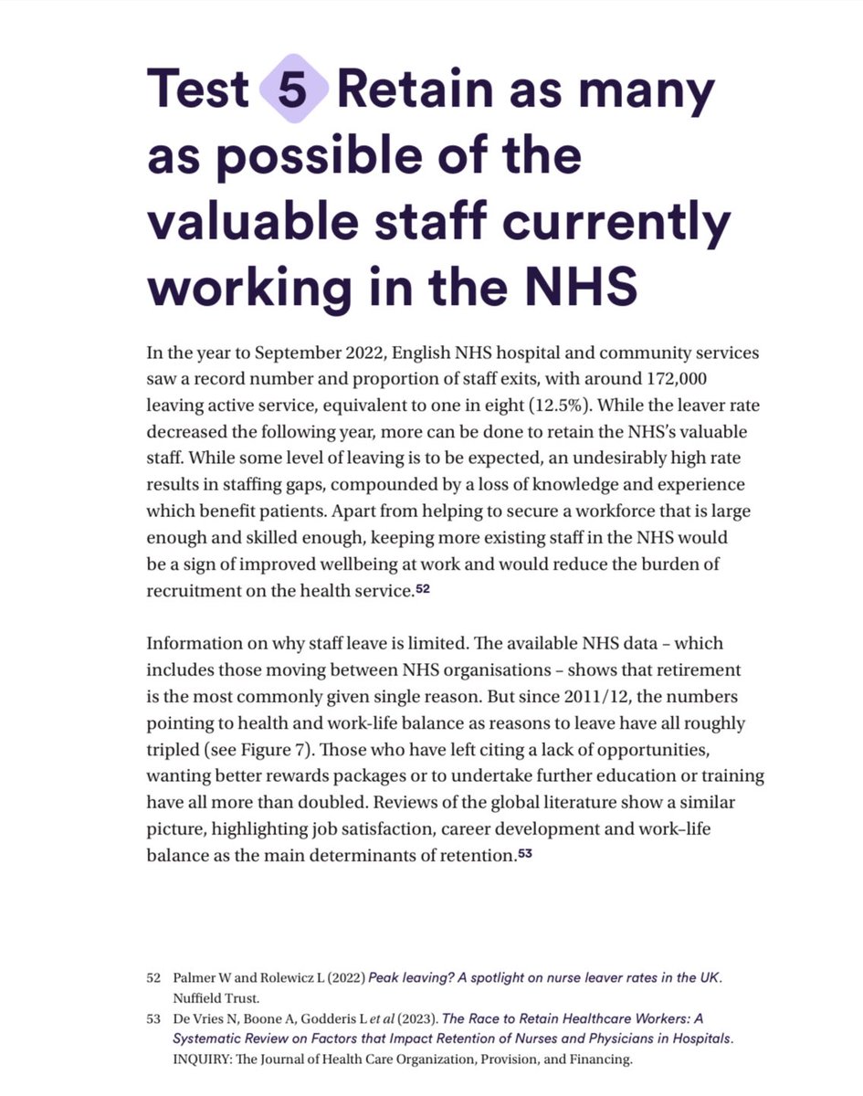 Important points on NHS workforce pay & conditions from @NuffieldTrust 🟣Improve NHS pay 🟣Train enough staff 🟣Safe & efficient deployment 🟣 Eliminate postcode lottery of NHS staff between services, settings & regions 🟣Retain valuable staff currently working in the NHS ⬇️