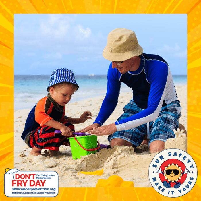 Going to the beach or spending time outdoors this weekend? A tan is a sign of your skin in distress. No tan is healthy. Protect yourself and those you love by making sun safety part of your routine! #DontFryDay