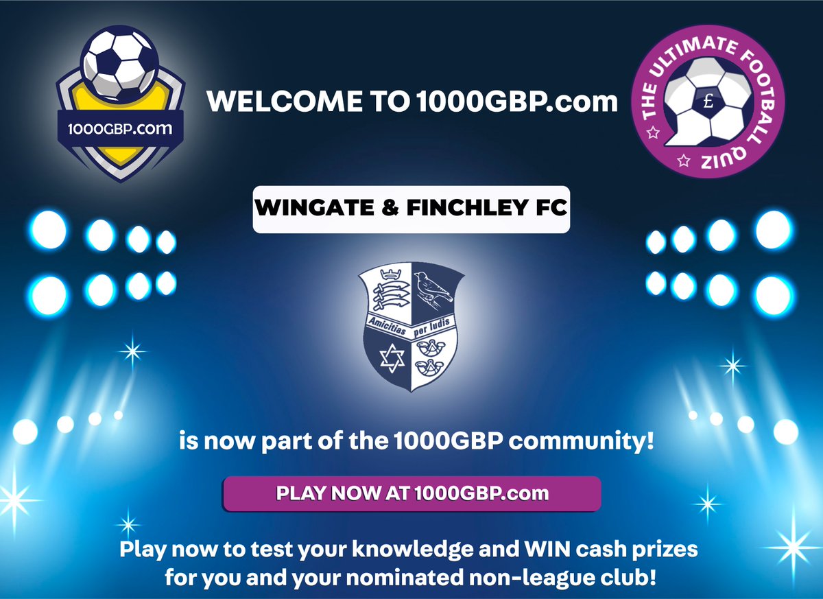 We are delighted to welcome @WinFinchleyFC to the #1000GBP family today - the latest club to join The Ultimate Football Quiz, working with their supporters to show their skills and win prizes for the fans and the club! We are looking forward to seeing you shoot up the