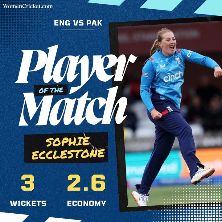 Player of the match: Sophie Ecclestone 🏏 #women #cricket #ENGvsPAK #SophieEcclestone #englandcricket #CricketTwitter #WomenCricket