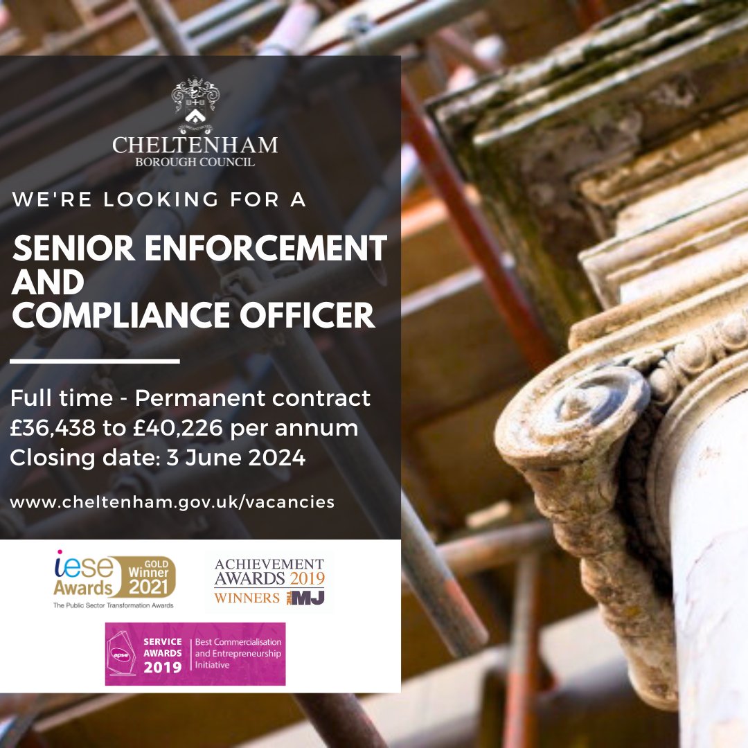 We're looking for a senior enforcement and compliance officer. As a key member of the planning team, you'll have a focus on enforcement and compliance within the planning service. Find out more: cheltenham.gov.uk/vacancies