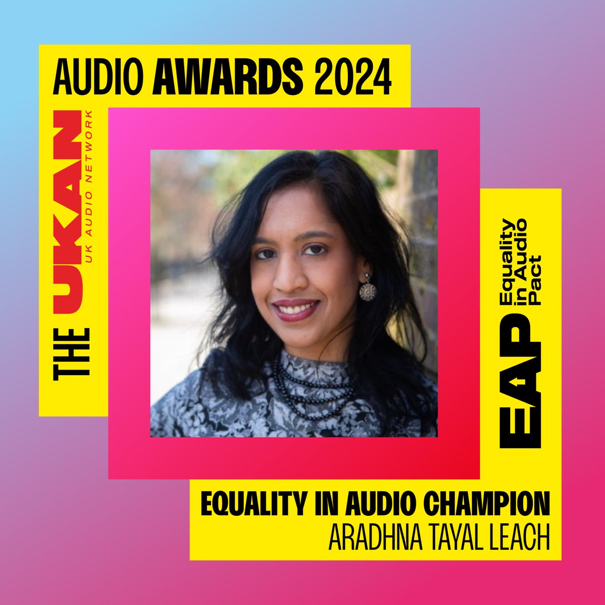 The Audio Awards (@audioawards) on Twitter photo CONGRATULATIONS to <a href="/AradhnaTayal/">Aradhna Tayal Leach</a> for being named <a href="/EqualityinAudio/">Equality in Audio</a> Champion at The <a href="/UKAudioNetwork/">UKAN - UK Audio Network</a> Audio Awards 2024!
The EAP regional leads see what you are tirelessly doing to make the audio industry more equitable and diverse... Keep going! Thank you and congratulations. CONGRATULATIONS to <a href="/AradhnaTayal/">Aradhna Tayal Leach</a> for being named <a href="/EqualityinAudio/">Equality in Audio</a> Champion at The <a href="/UKAudioNetwork/">UKAN - UK Audio Network</a> Audio Awards 2024!
The EAP regional leads see what you are tirelessly doing to make the audio industry more equitable and diverse... Keep going! Thank you and congratulations.