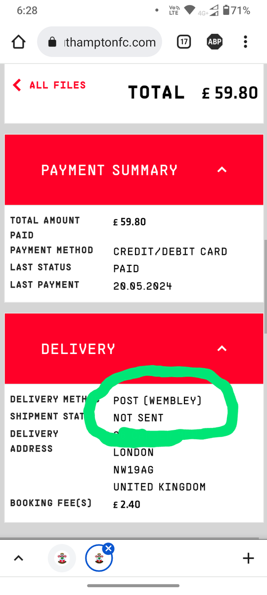 deanderwent's tweet photo. @SouthamptonFC is this shipment status for my ticket something to worry about?  It hasn't arrived yet.. #saintsfc https://t.co/4oQGfLUoZt