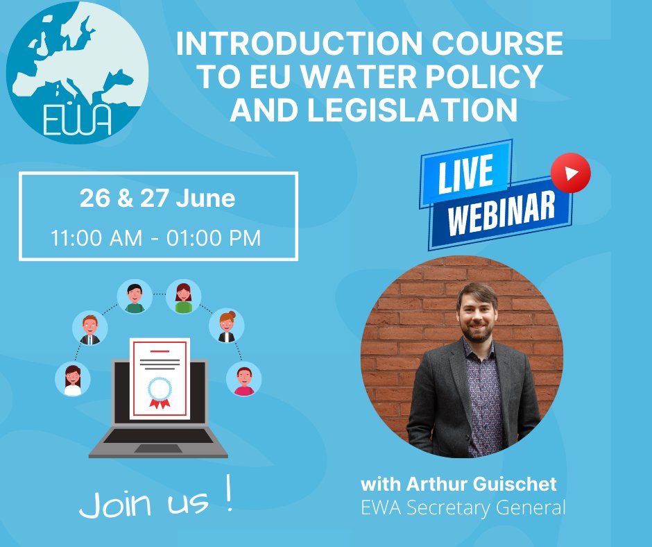 📢 Our next Introduction Course to EU Water Policy and Legislation will now take place on June 26th &amp; 27th. 

You can find the program and register here: ewa-online.eu/calendar-detai…