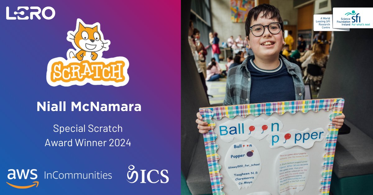 Niall McNamara from @Taugheen_NS, Claremorris, Co. #Mayo, won the Special Scratch Category in this year's National @scratch_ie #Coding Competition for his project 'Balloon Popper'. 

Read more in the @WesternPeople ➡️ westernpeople.ie/news/mayo-stud…

#SoftwareForABetterWorld