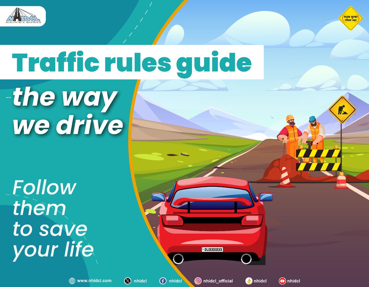 Following traffic rules is crucial for road safety, reducing the risk of accidents and ensuring a smooth flow of traffic. Drive responsibly and respect the rules!

#SadakSurakshaJeevanRaksha #SafeDriveForPreciousLife #DriveSafe #RoadSafety #NHIDCL #BuildingInfrastructure