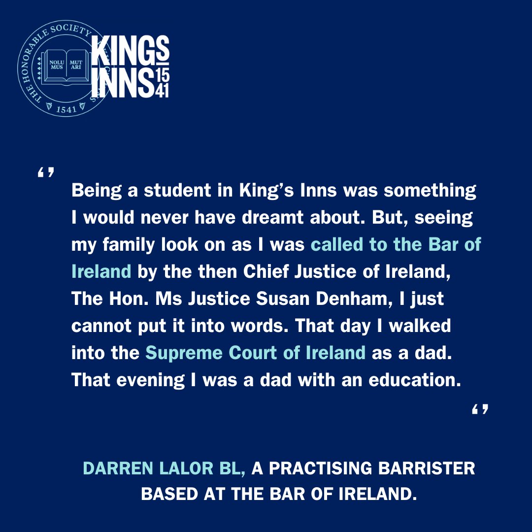 Students have the option to do the King's Inns Degree of Barrister-at-Law course as two years modular part-time or one year full–time.

Learn more about the course & apply here by May 31, 2024 👉kingsinns.ie/education/barr…

#studylaw #law #BarristerAtLaw #KingsInns