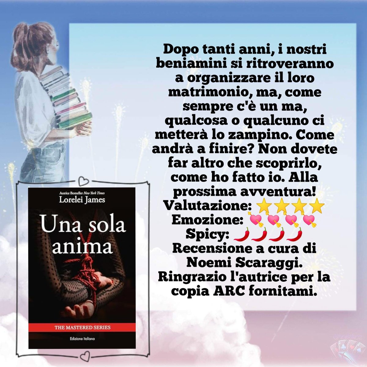 📖 RECENSIONE 📖 Recensione a cura di Noemi Scaraggi. Titolo: Una sola anima Autrice:Lorelei James Traduzione: Books to libri Pagine 133 Data pubblicazione: 30 aprile 2024 facebook.com/share/p/nJendR…