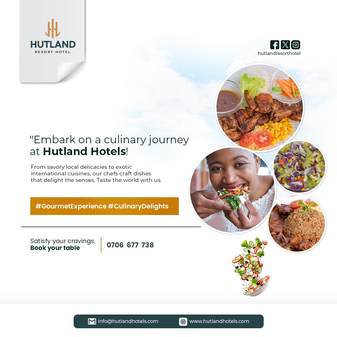 Indulge in a culinary adventure with us and discover flavors where every dish tells its own story and for every bite is a taste of its perfection!
At HUTLAND HOTEL we serve you the best.🍽️
#Hutlandhotelresort 
#FoodieParadise 
#CulinaryJourney