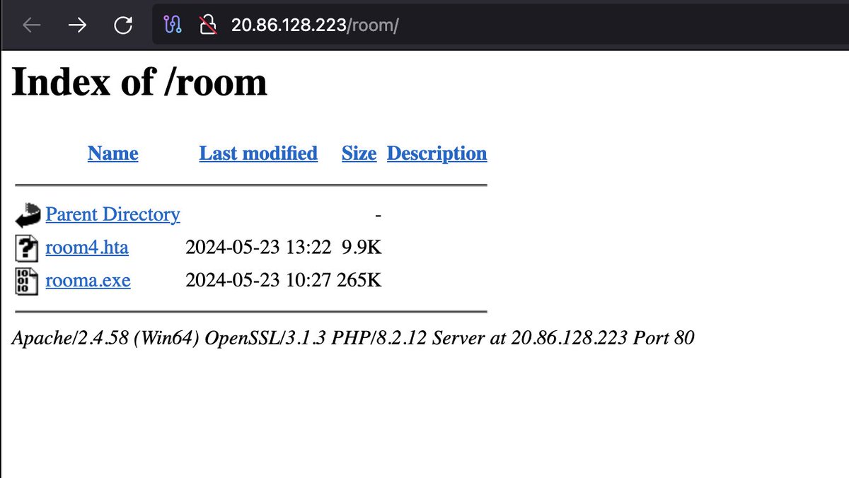 #Opendir #CobaltStrike 

http://20.86.128[223/room/

🔥rooma.exe➡️CobaltStrike Loader
🔥room4.hta➡️CobaltStrike configuration file
