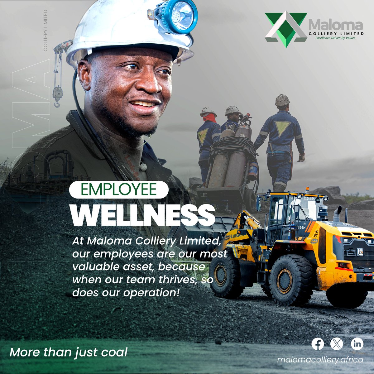 At Maloma Colliery Limited, we value our employees as our most precious asset. Their well-being is crucial because when our team thrives, so does our operation. We're more than just coal. #EmployeeWellness #MalomaCollieryLimited #ExcellenceDrivenByValues