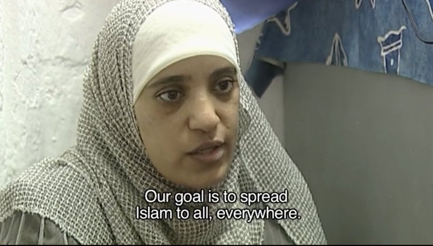 Meet Elham, a female Hamas terrorist who recruited Palestinian suicide bombers and planned terror attacks against civilians in Israel. During an interview from prison (link below), she explained that the goal of Hamas is not only to 'free Palestine' from Jews, but also to spread